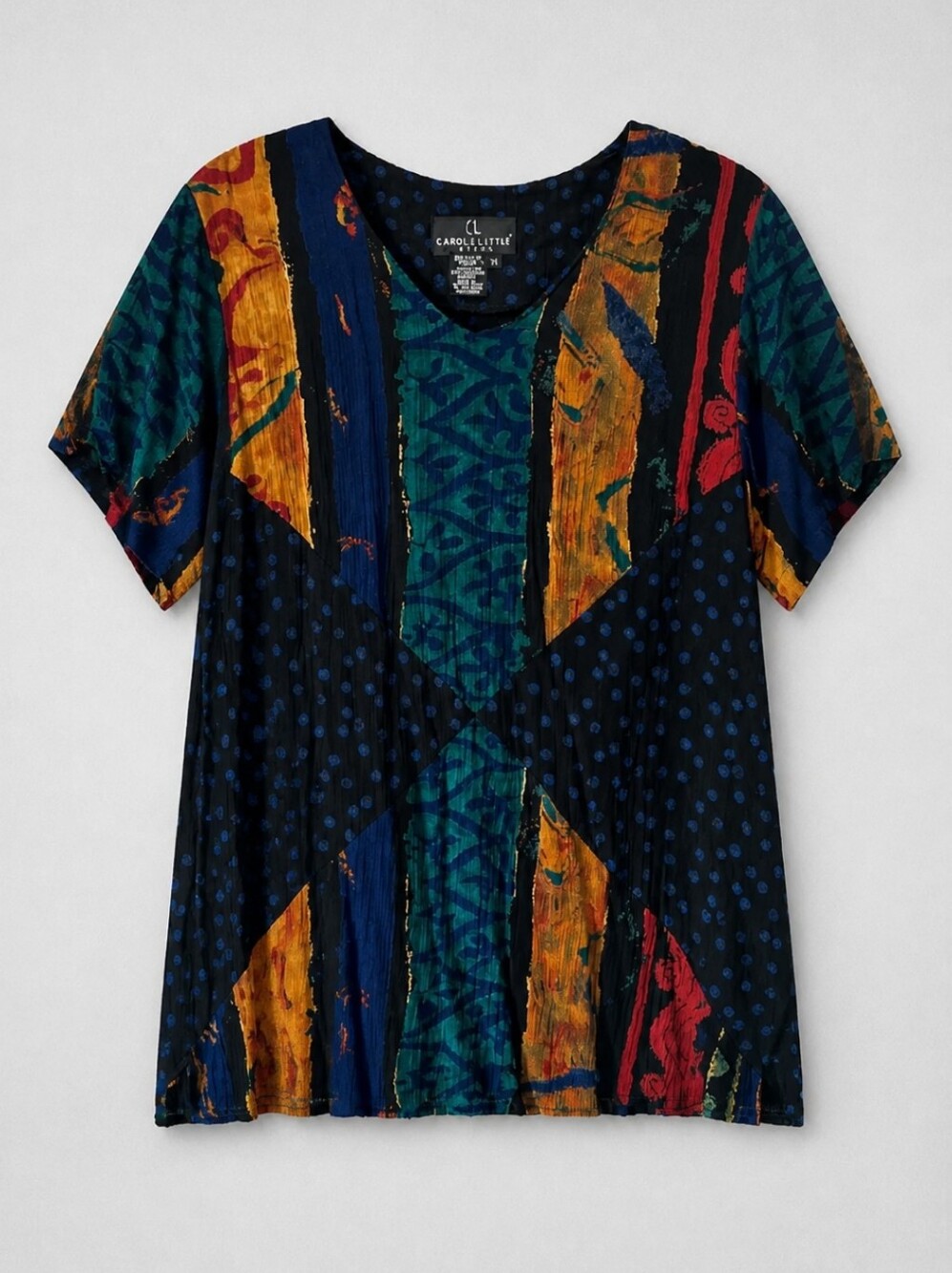 Vintage Carol Little Patterned Short Sleeve Women's Top in Black and Multicolor - Picture 2 of 6